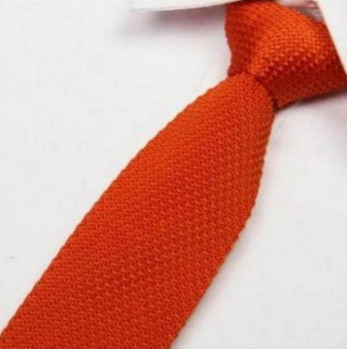 plain orange skinny knitted tie with pointed end